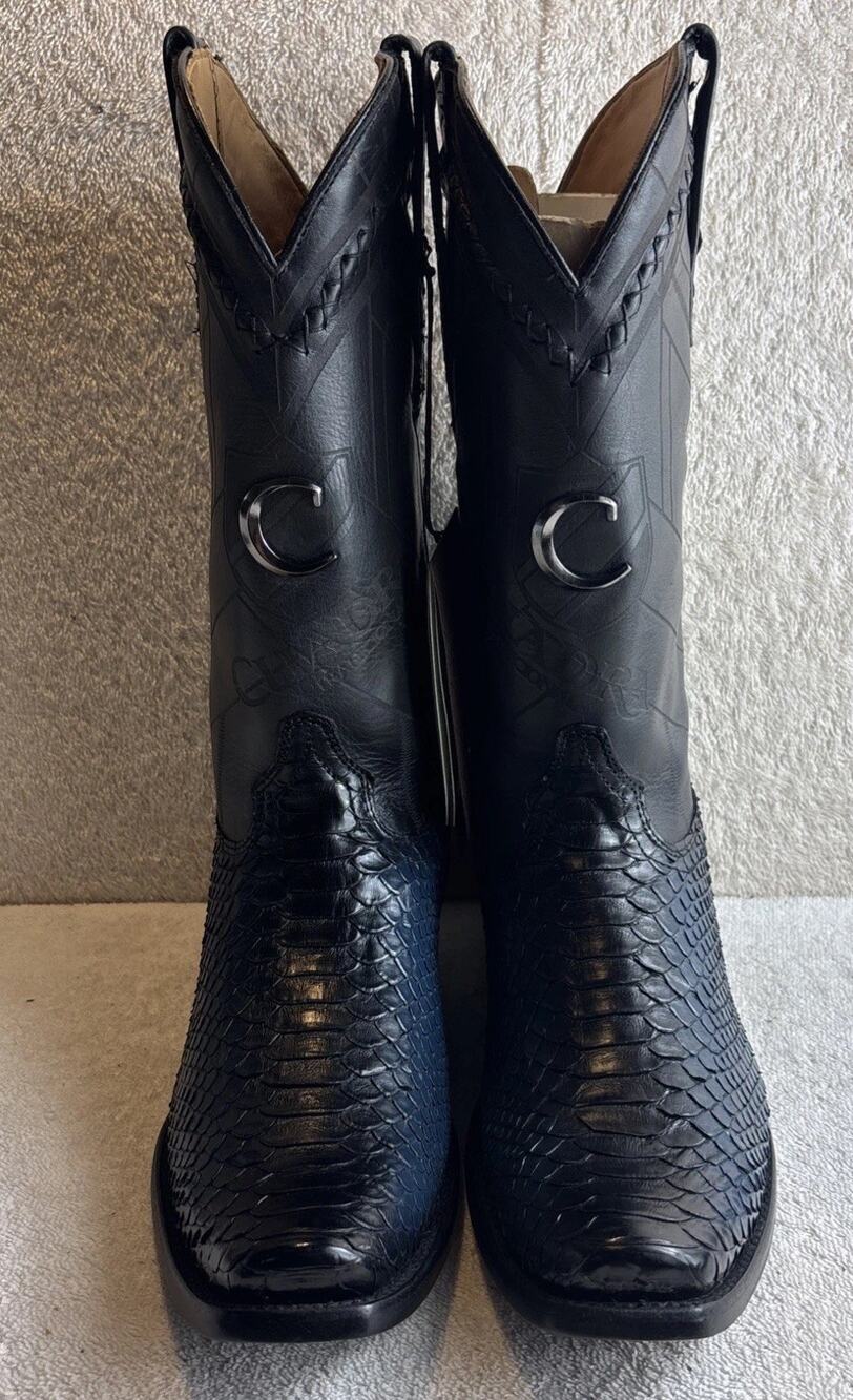 Cuadra Men's Python’s Blue Leather Narrow Square Toe Boots Size 7 EE 44123